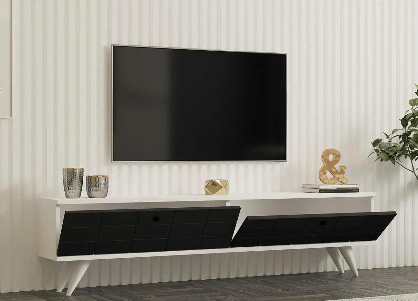 Tv-meubel Alberi Antraciet/Wit 160cm