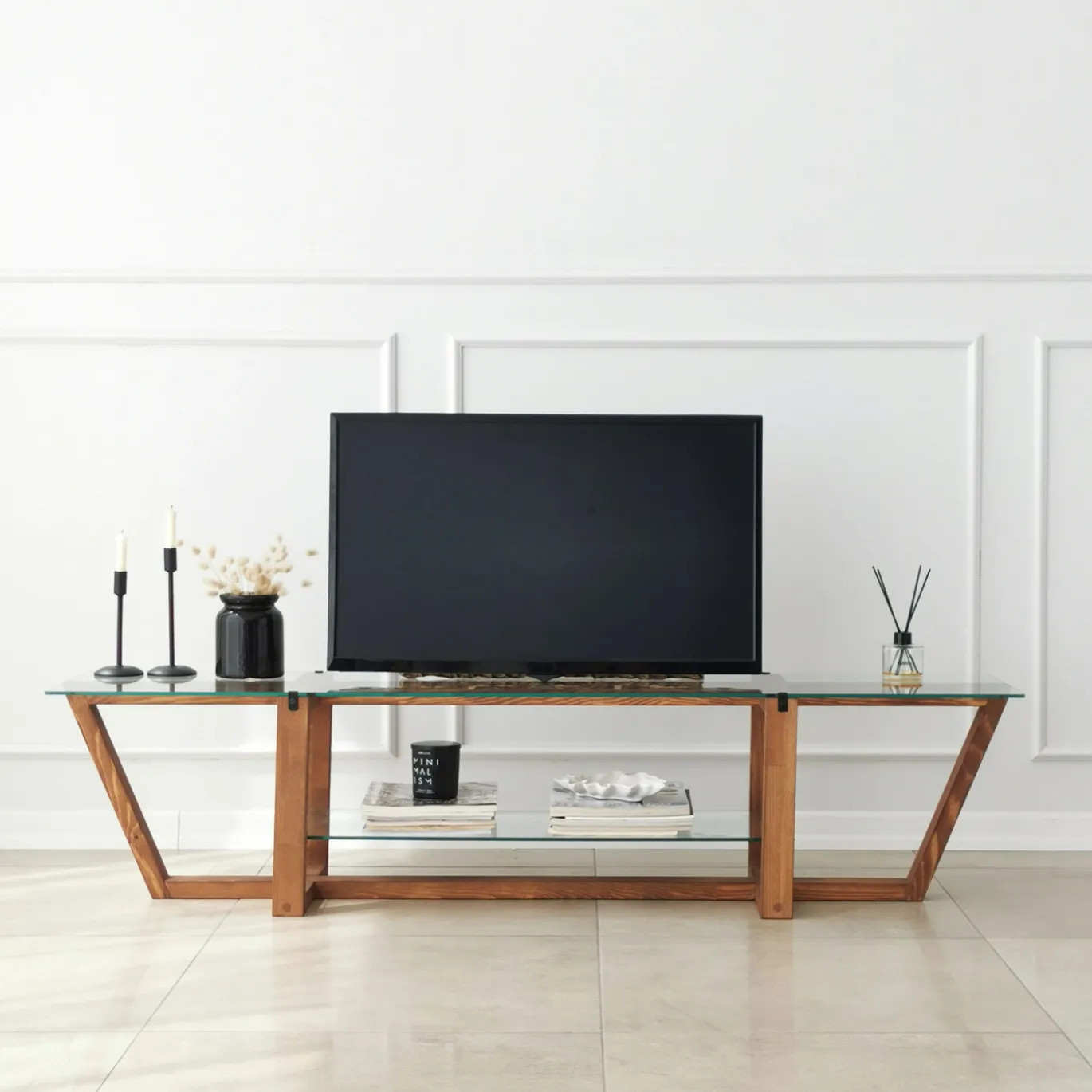Tv-meubel Amalfi Glas/Walnoot 160cm