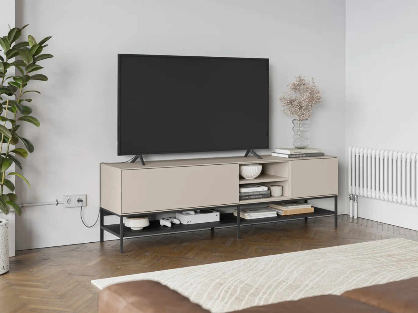 Tv-meubel Amira 2d2v 180cm Crème/zwart - Giga Meubel