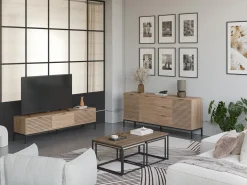 Tv-meubel Ariel 3L 180cm Naturel met Metaal - Giga Meubel