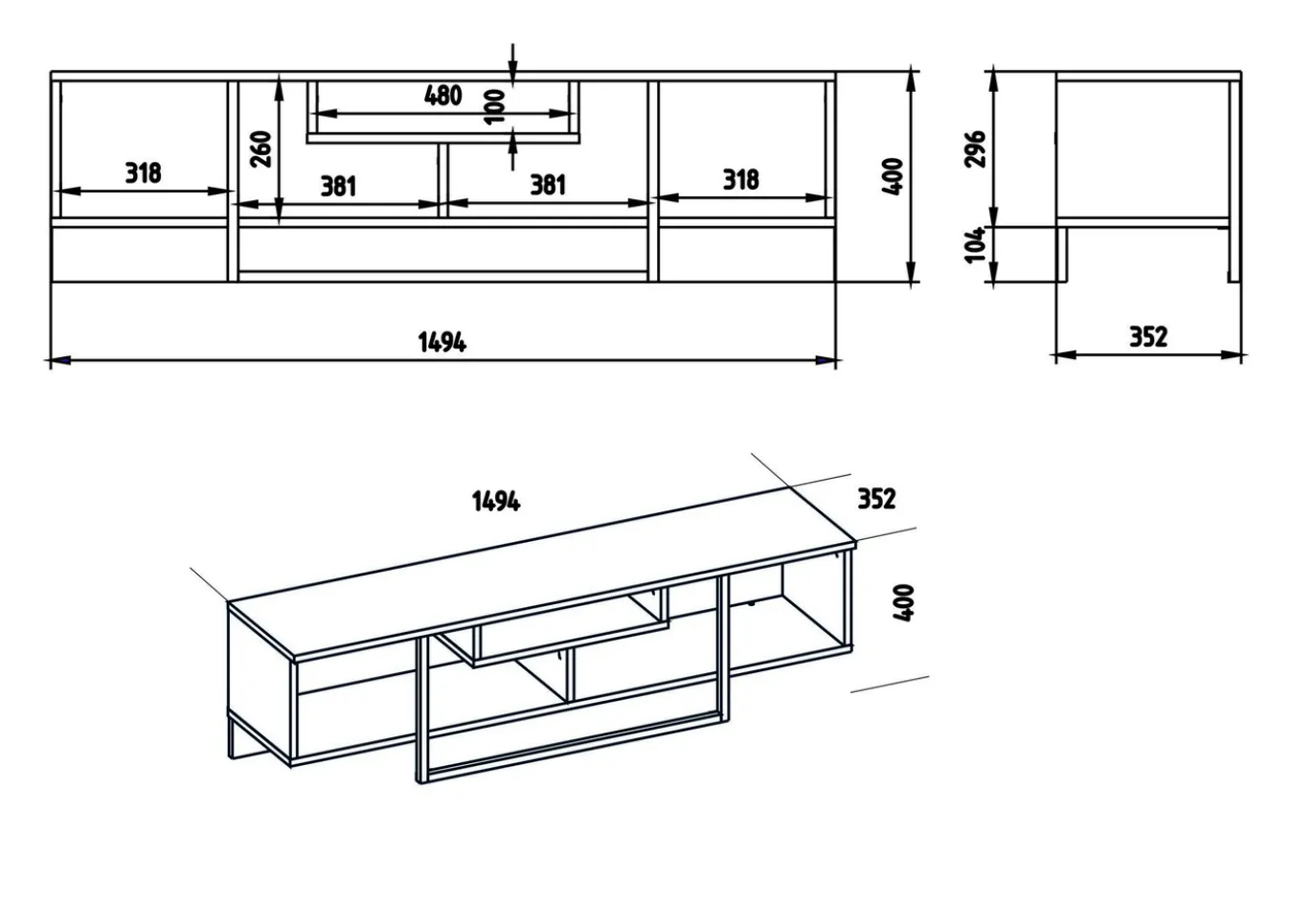Tv-meubel Asal Walnoot/Zwart 150cm