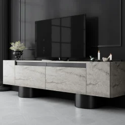 Tv-meubel Bohem Travertinlook/Zwart 180cm