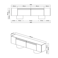 Tv-meubel Bohem Travertinlook/Zwart 180cm