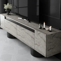 Tv-meubel Bohem Travertinlook/Zwart 180cm