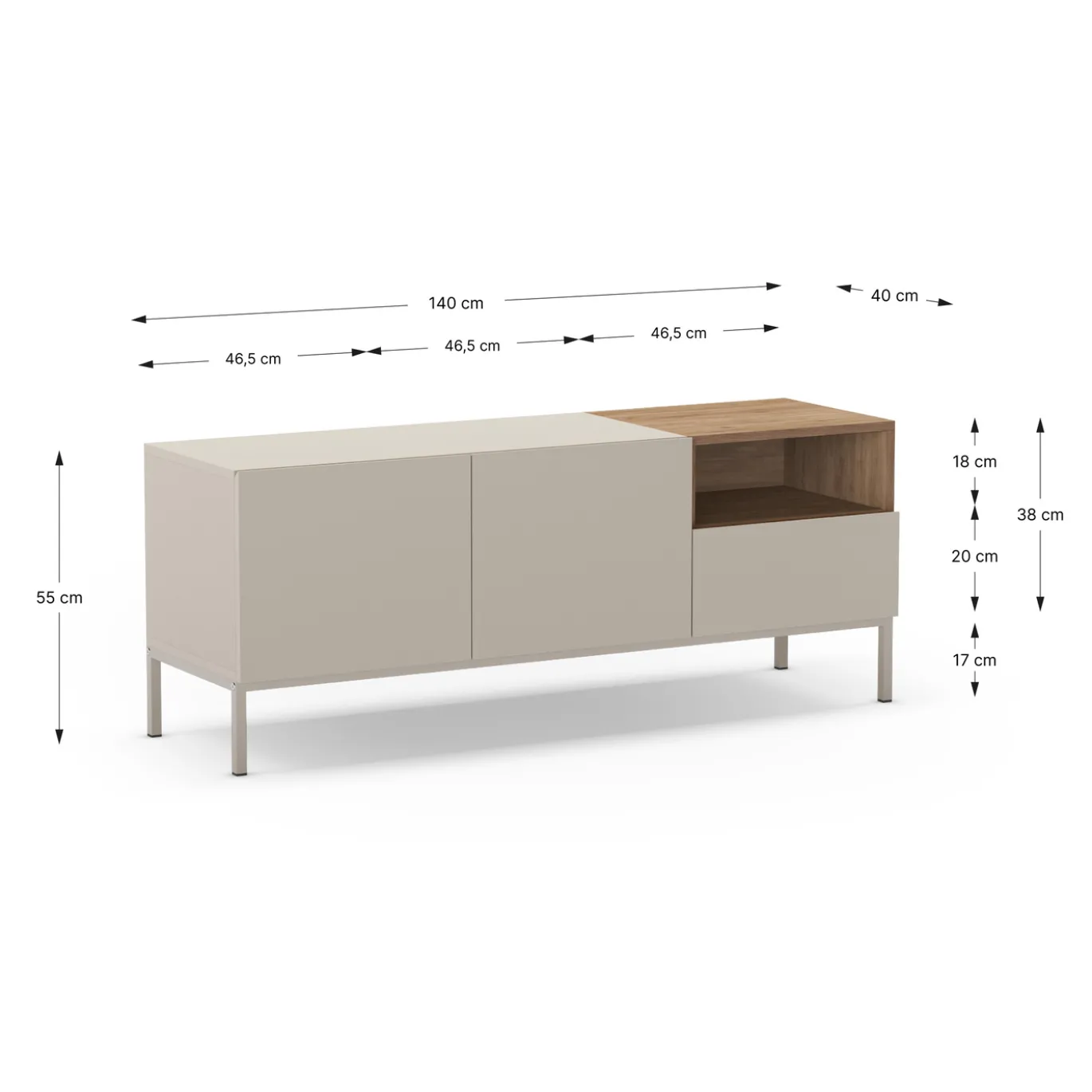 Tv-meubel Cailin 2d1dr1h 140cm Crème/Naturel Metaal - Giga Meubel