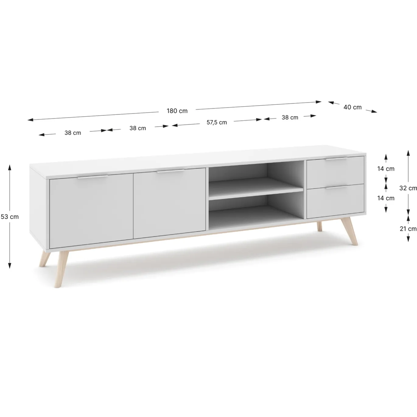 Tv-meubel Campus 2d2L2v Wit Wax - Giga Meubel