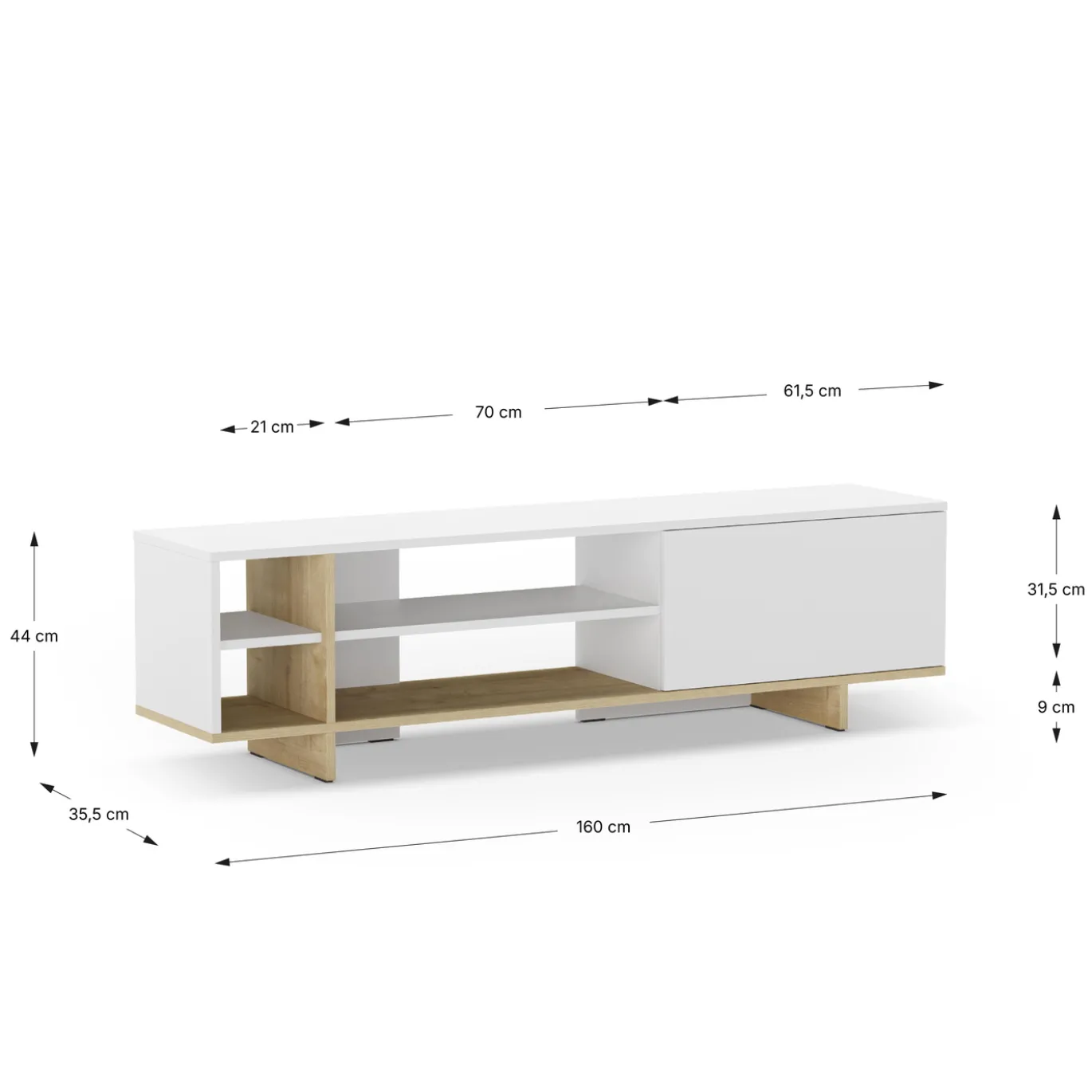 Tv-meubel Cequoia 1d4s Wit/eiken - Giga Meubel