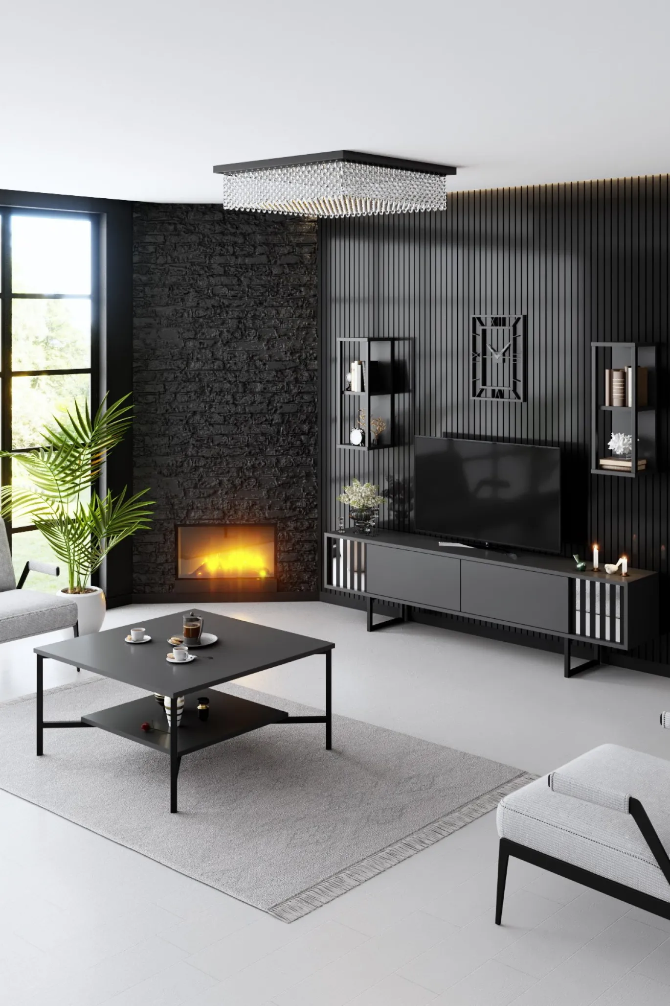 Tv-meubel Chrome Line Antraciet met Wandschappen