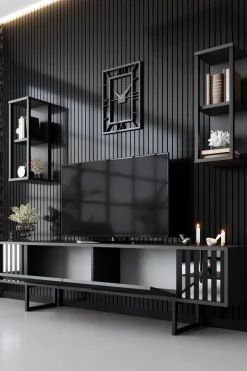 Tv-meubel Chrome Line Antraciet met Wandschappen