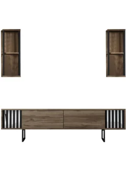 Tv-meubel Chrome Line Walnoot met Wandschappen