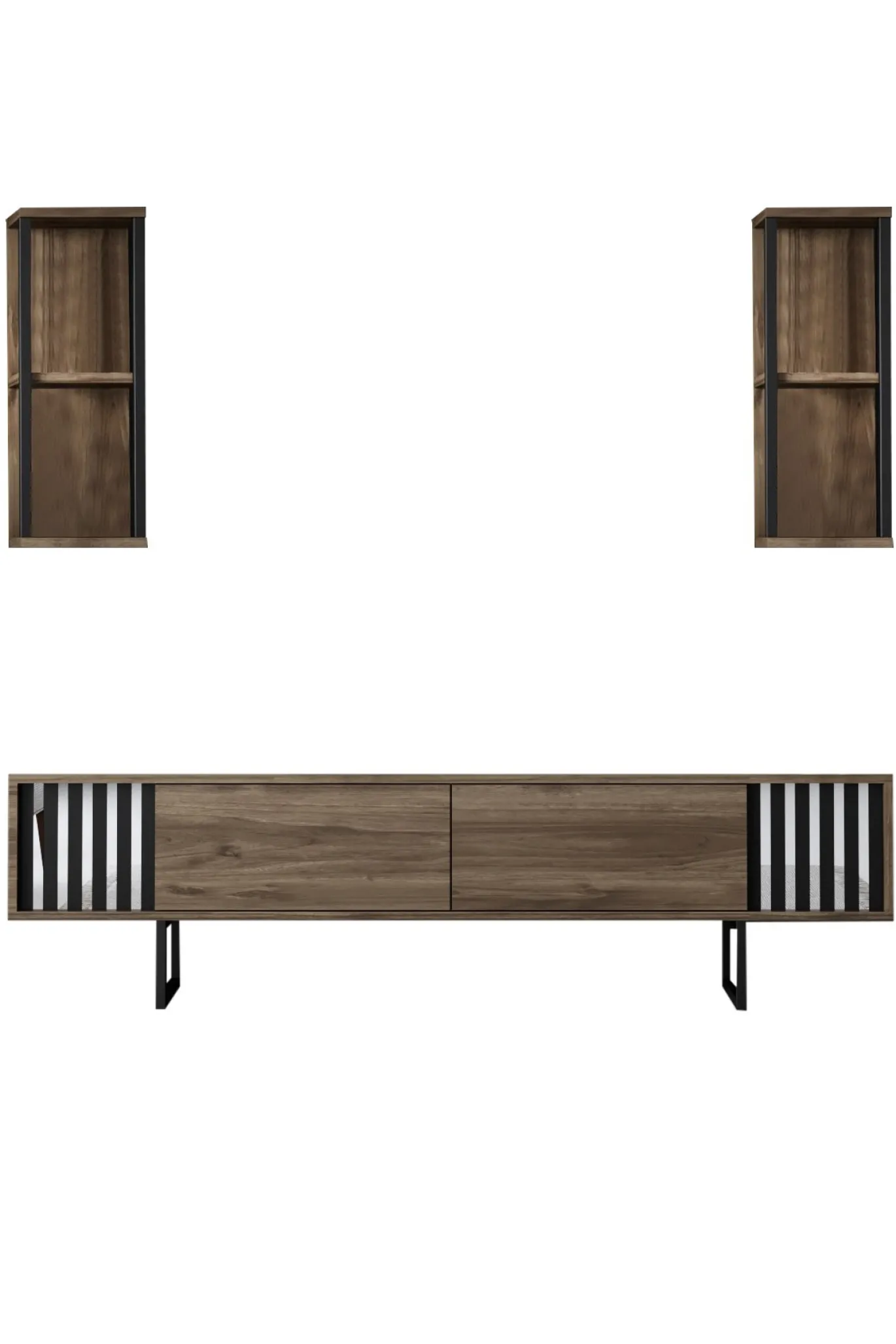 Tv-meubel Chrome Line Walnoot met Wandschappen