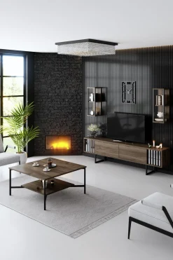 Tv-meubel Chrome Line Walnoot met Wandschappen