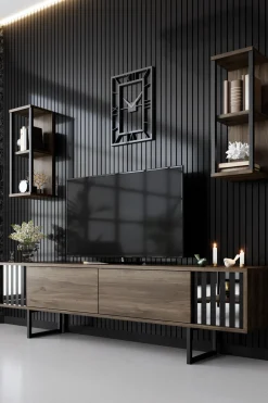 Tv-meubel Chrome Line Walnoot met Wandschappen