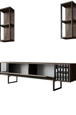 Tv-meubel Chrome Line Walnoot met Wandschappen