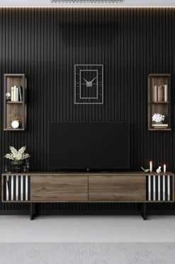 Tv-meubel Chrome Line Walnoot met Wandschappen