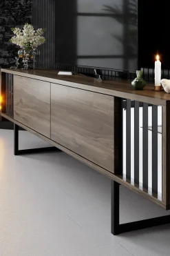 Tv-meubel Chrome Line Walnoot met Wandschappen