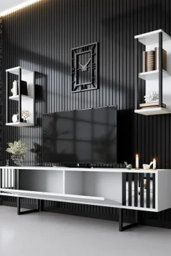 Tv-meubel Chrome Line Wit met Wandschappen