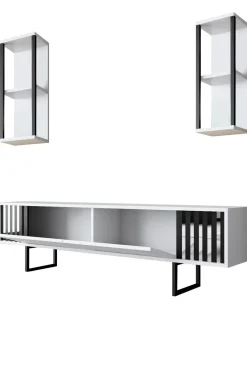 Tv-meubel Chrome Line Wit met Wandschappen