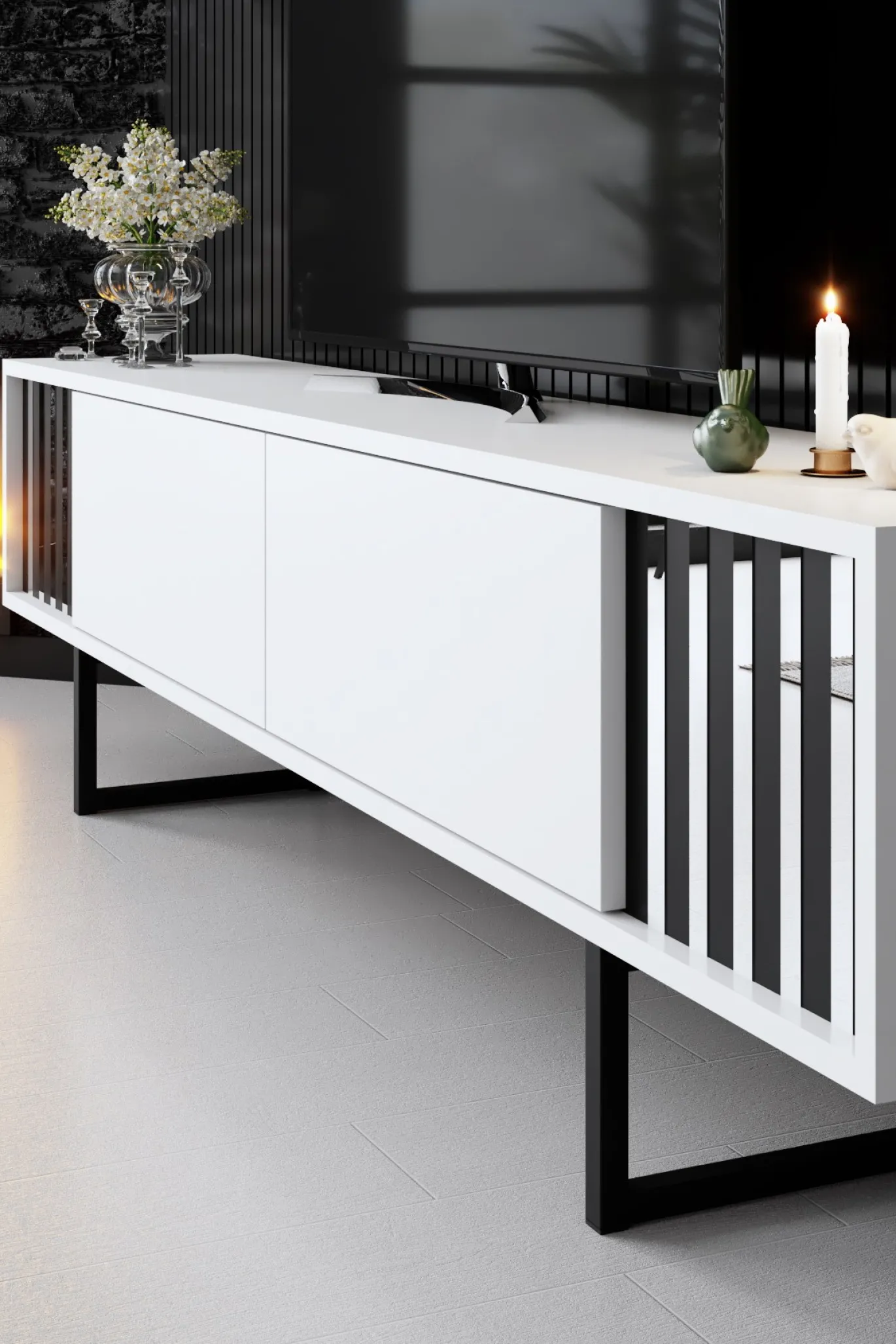 Tv-meubel Chrome Line Wit met Wandschappen