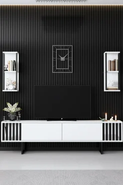Tv-meubel Chrome Line Wit met Wandschappen