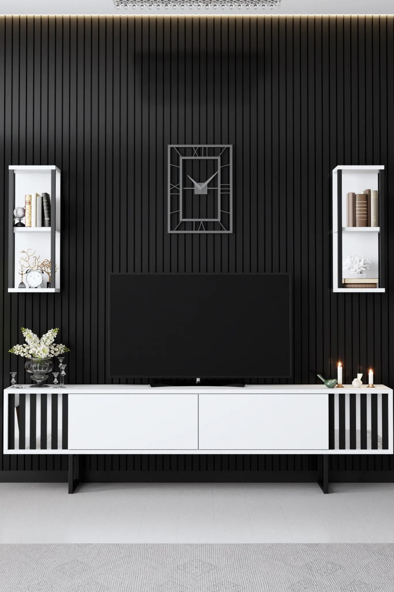 Tv-meubel Chrome Line Wit met Wandschappen