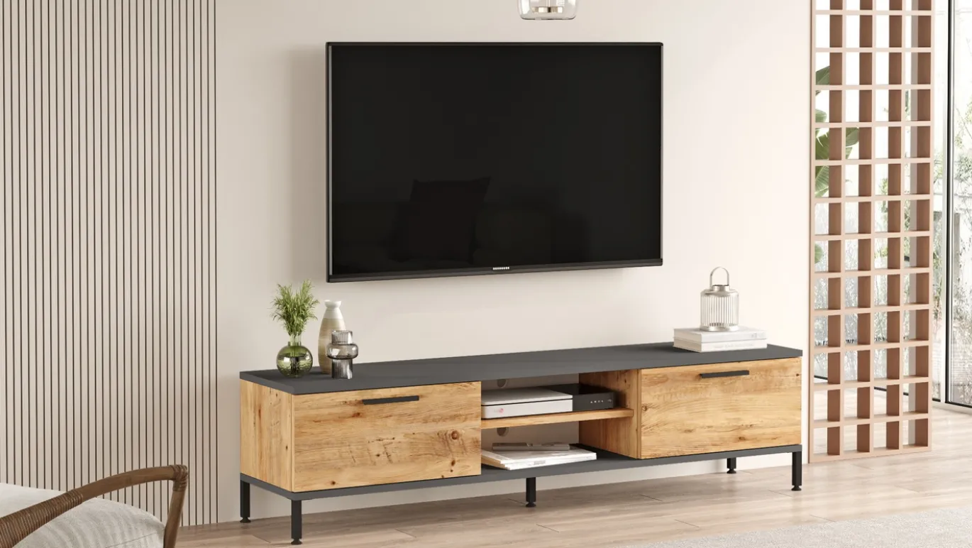 Tv-meubel Ciftlik Melamine Naturel Antraciet 160cm