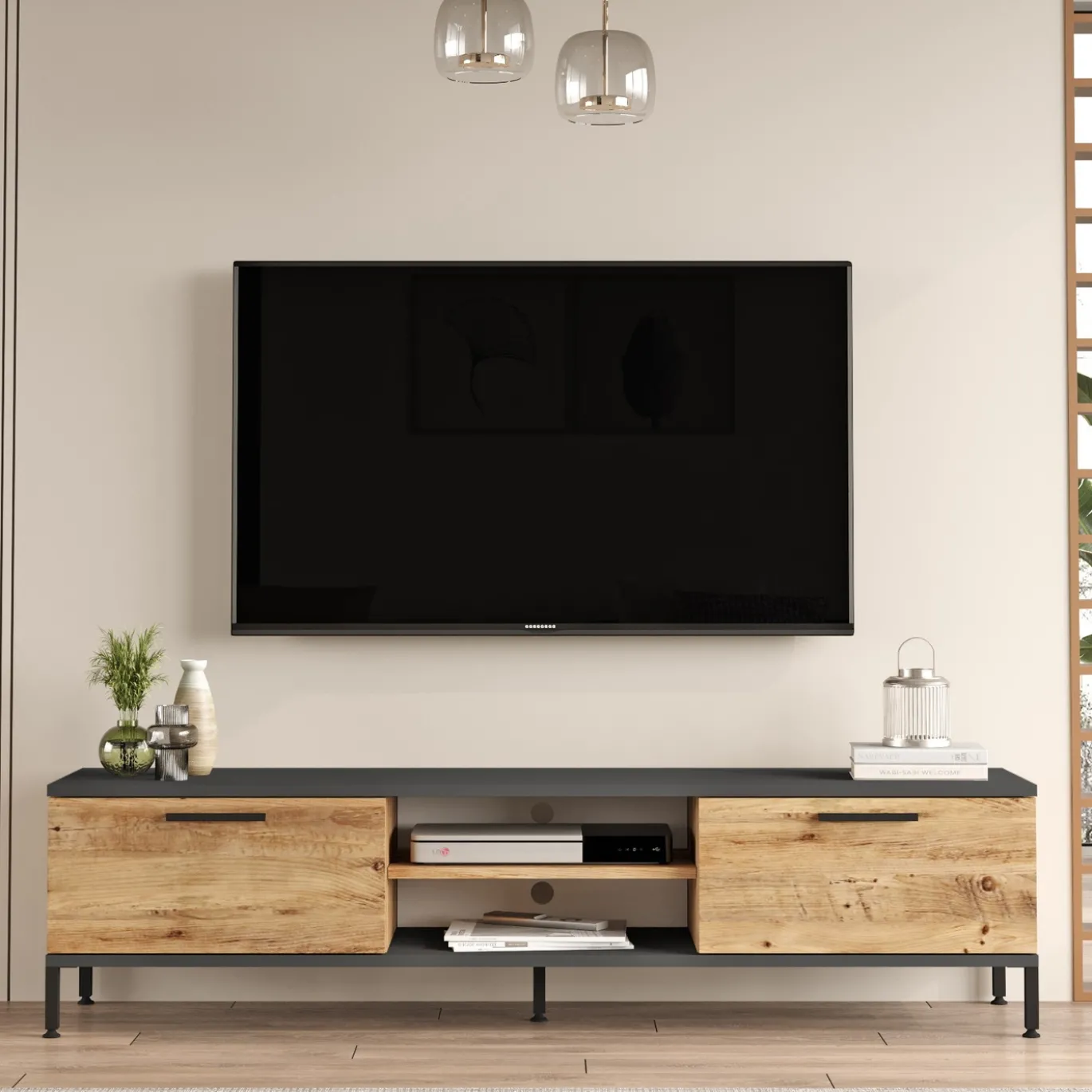 Tv-meubel Ciftlik Melamine Naturel Antraciet 160cm