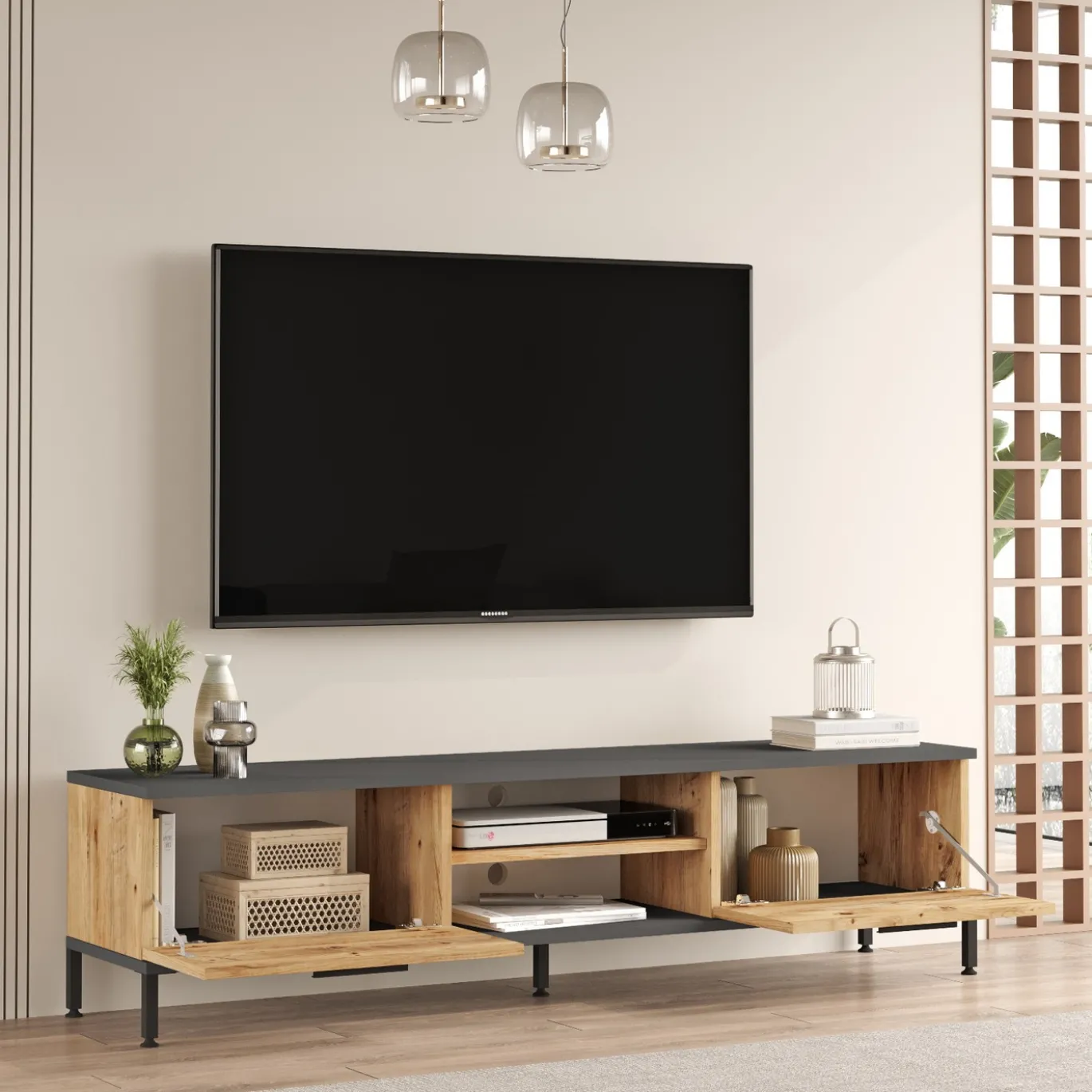 Tv-meubel Ciftlik Melamine Naturel Antraciet 160cm