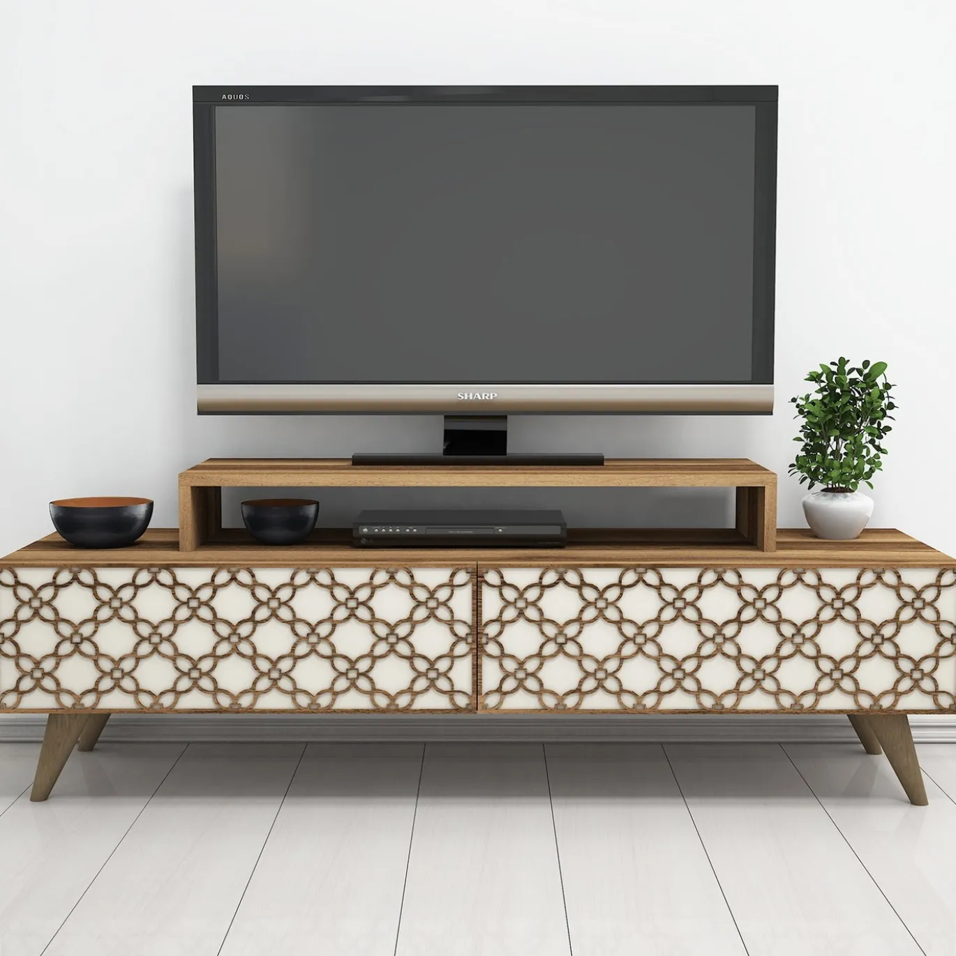 Tv-meubel City Walnoot/Crème 140cm