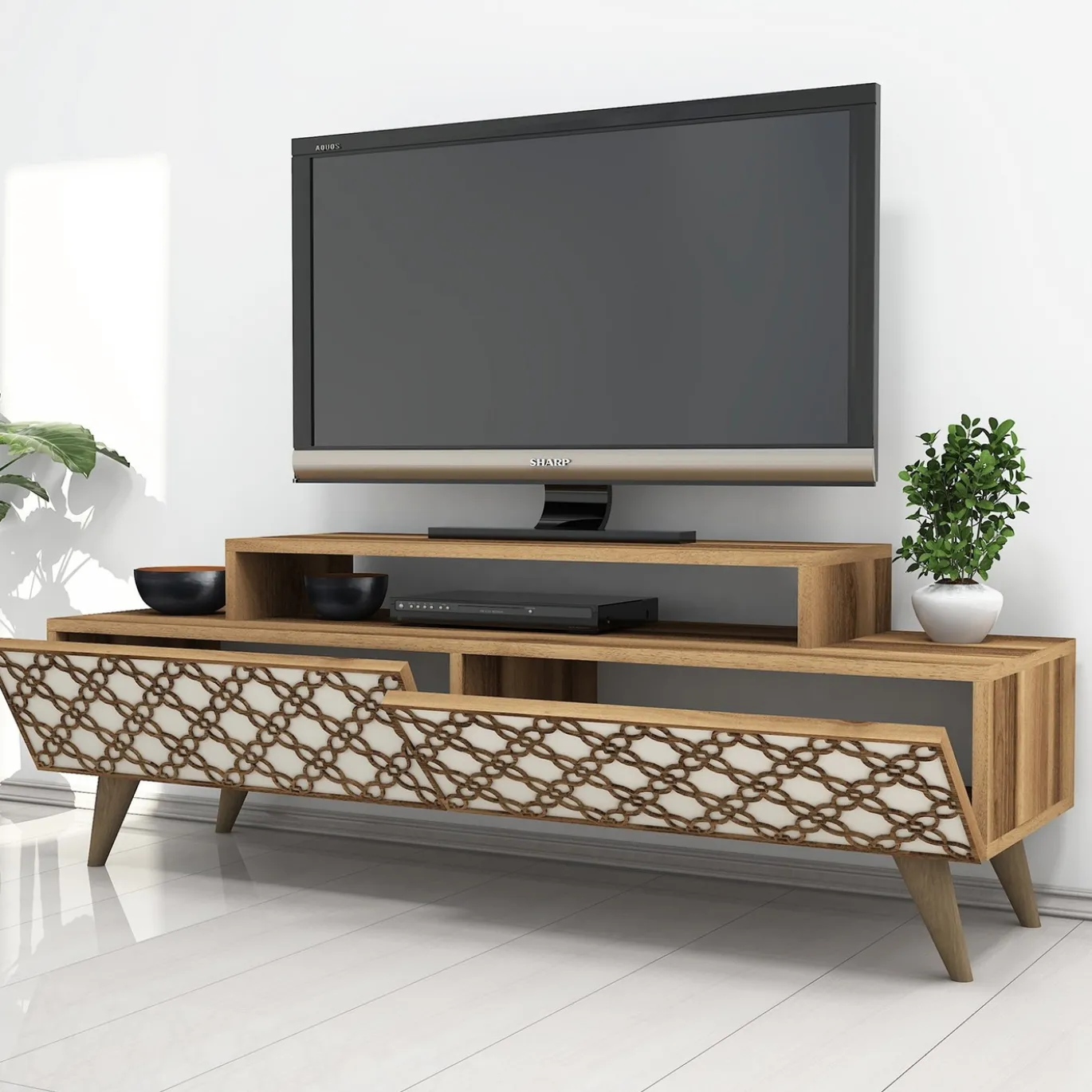 Tv-meubel City Walnoot/Crème 140cm