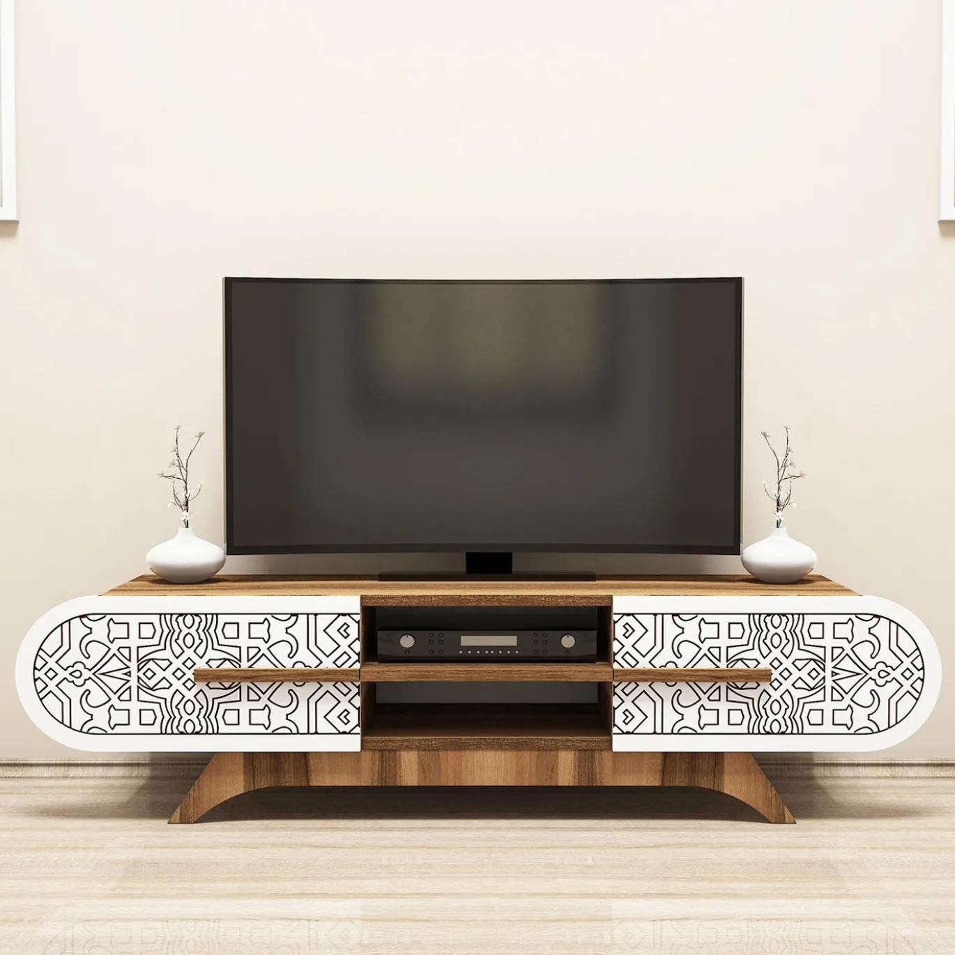 Tv-meubel Defne Walnoot/Wit 145cm
