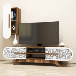 Tv-meubel Defne Walnoot/Wit met Wandschap