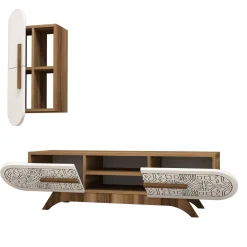Tv-meubel Defne Walnoot/Wit met Wandschap