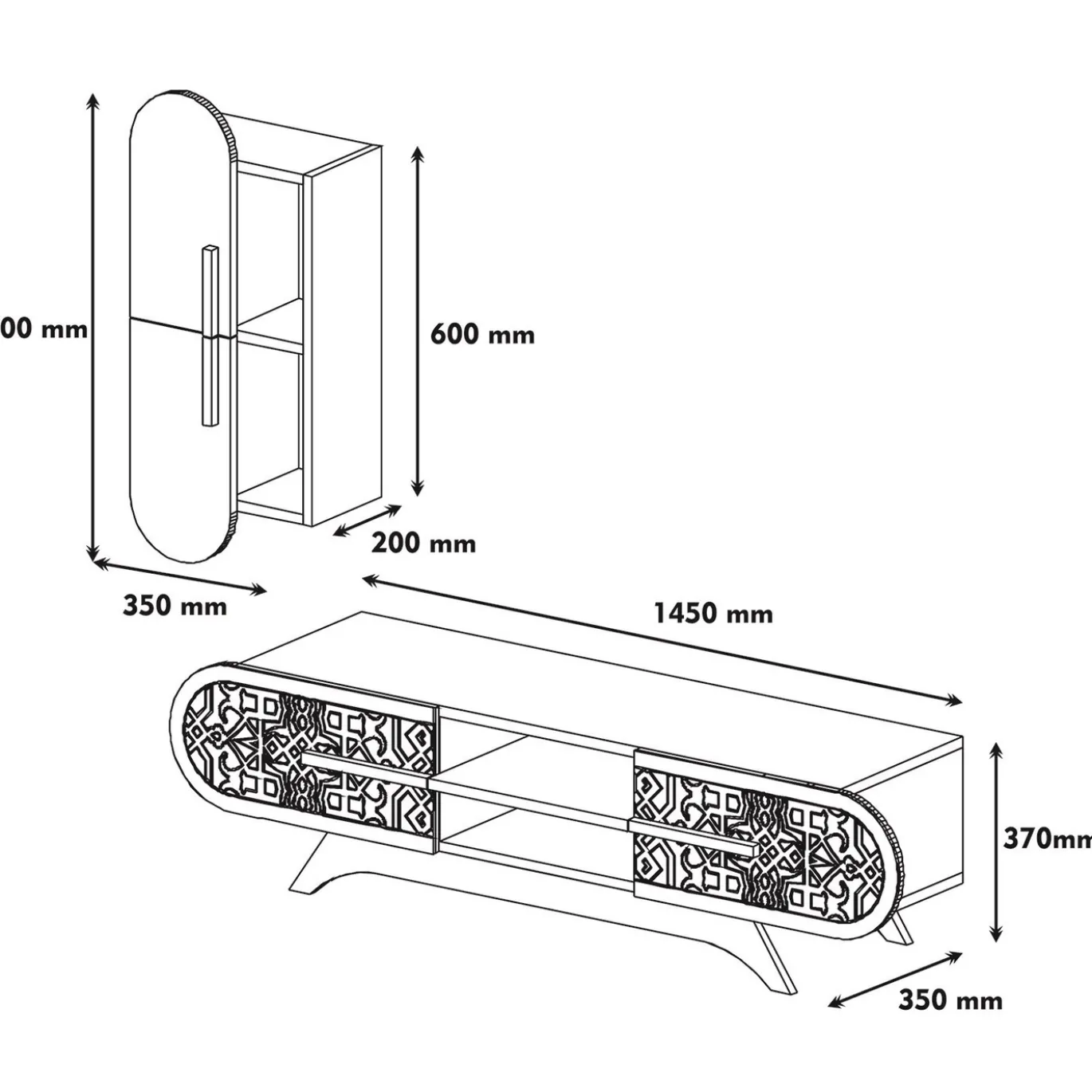 Tv-meubel Defne Walnoot/Wit met Wandschap