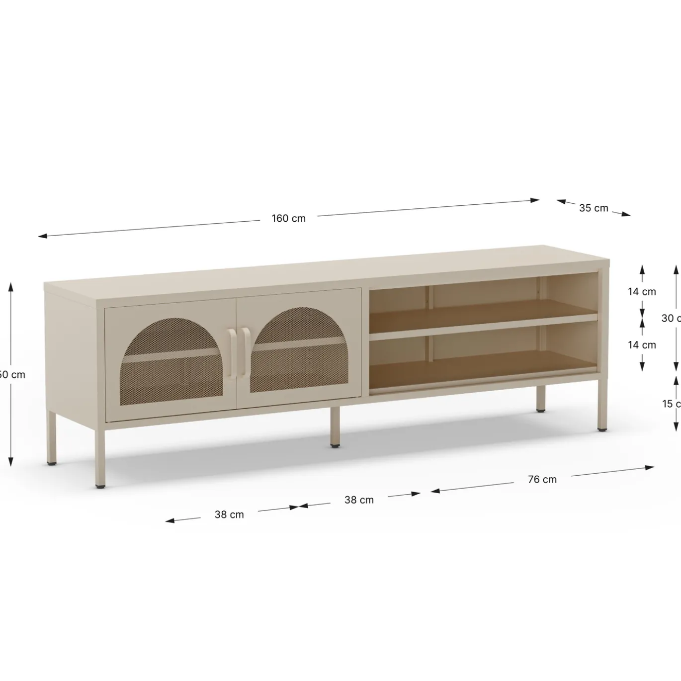 Tv-meubel Diora 2d2v 160cm Crème - Giga Meubel