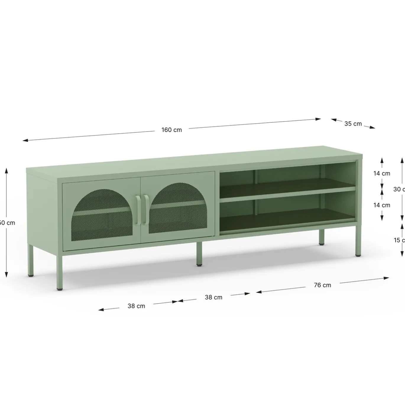 Tv-meubel Diora 2d2v 160cm Mintgroen - Giga Meubel
