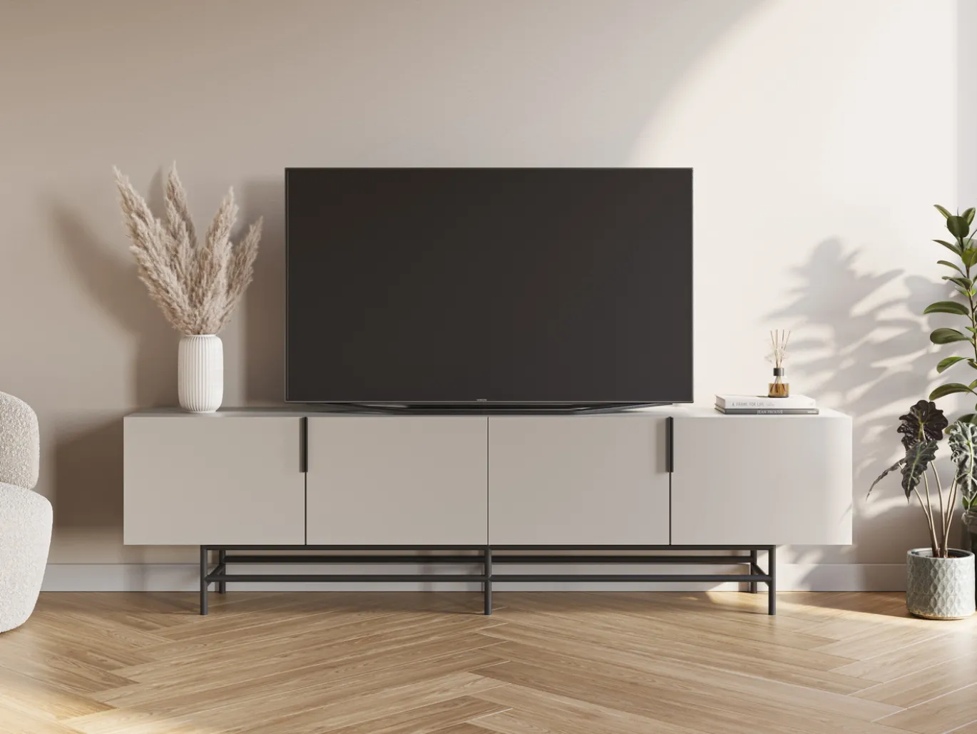 Tv-meubel Eldia 4d 200cm Crème met Metaal - Giga Meubel