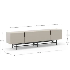 Tv-meubel Eldia 4d 200cm Crème met Metaal - Giga Meubel