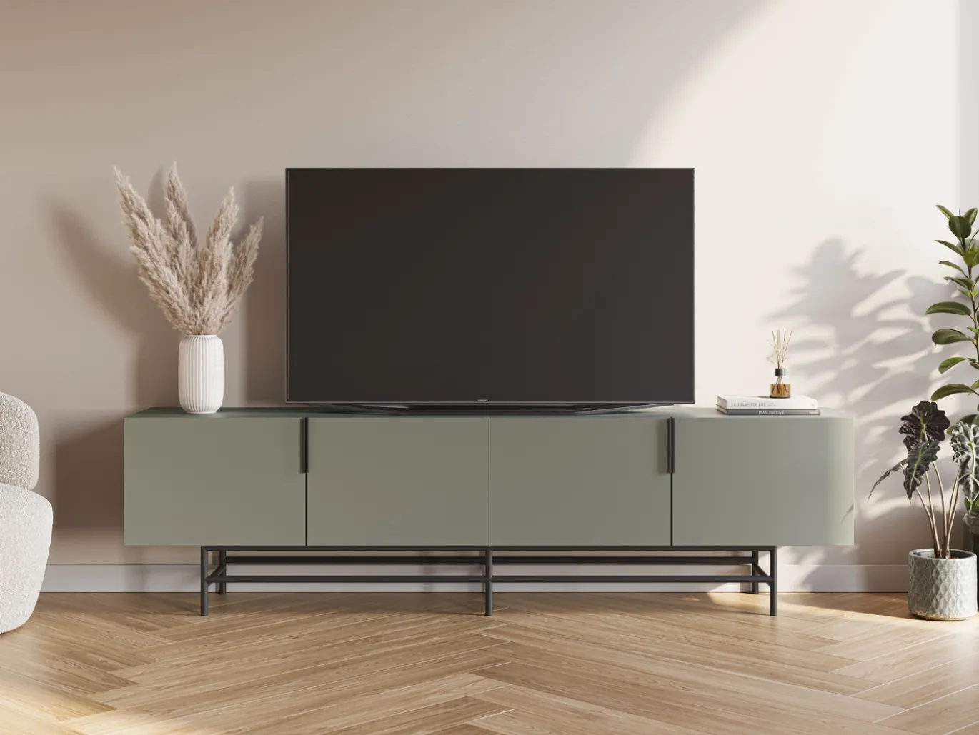 Tv-meubel Eldia 4d 200cm Groen met Metaal - Giga Meubel