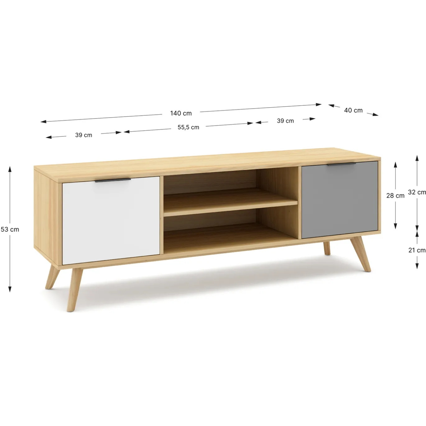 Tv-meubel Elfa 2d2v Eiken/grijs/wit - Giga Meubel