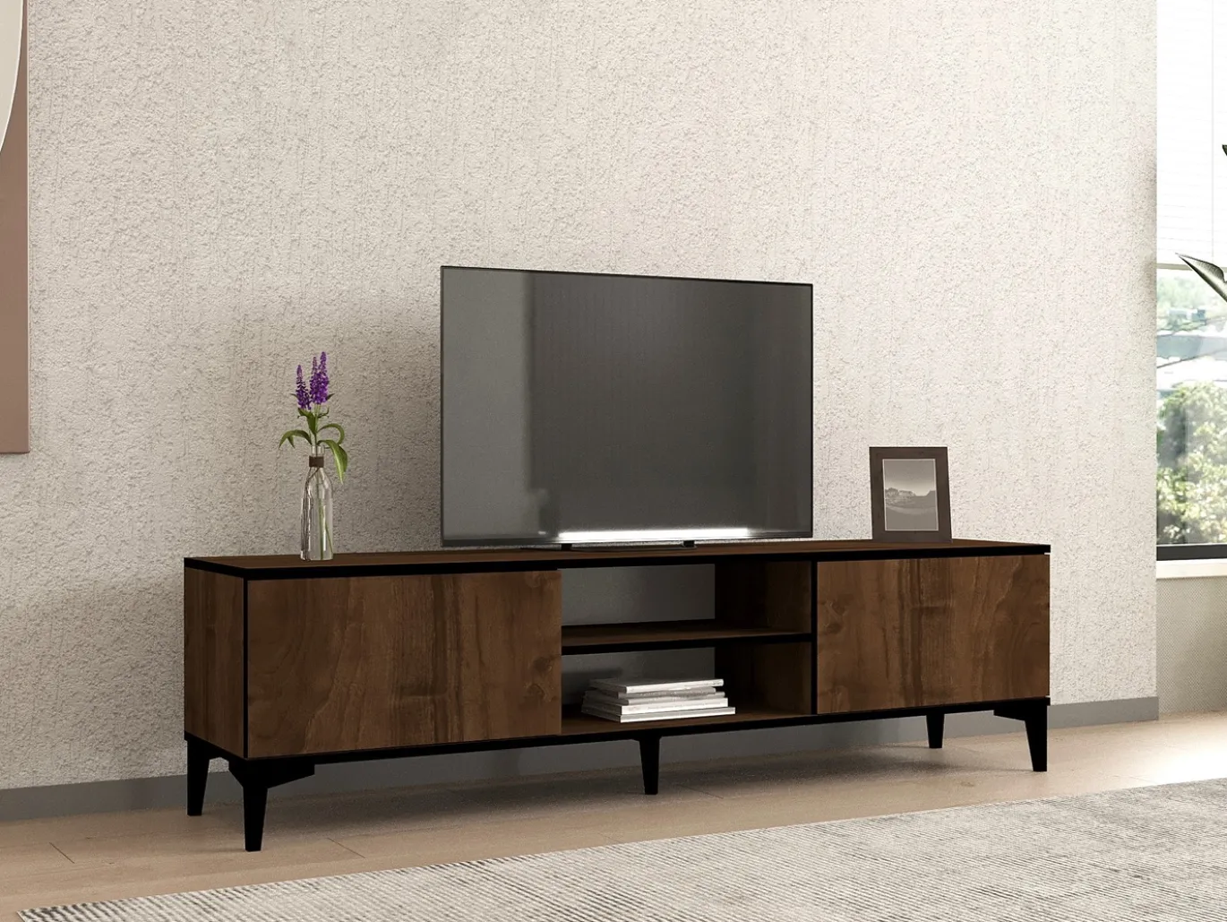 Tv-meubel Erem Walnoot/Zwart 180cm