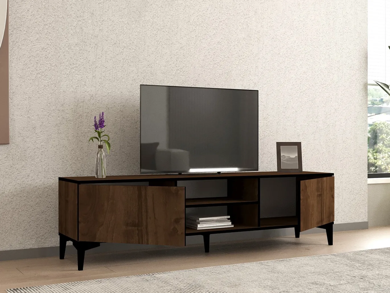 Tv-meubel Erem Walnoot/Zwart 180cm