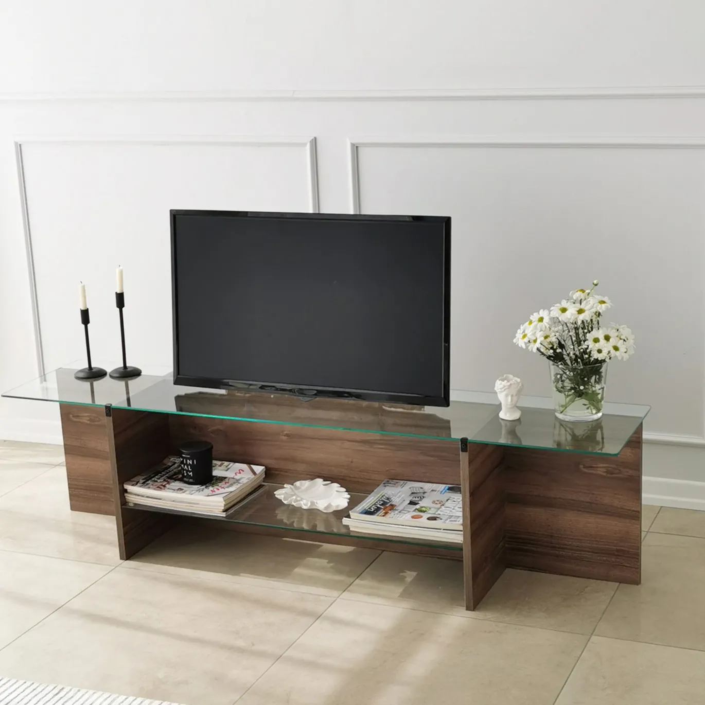 Tv-meubel Escape Walnoot/Glas 158cm