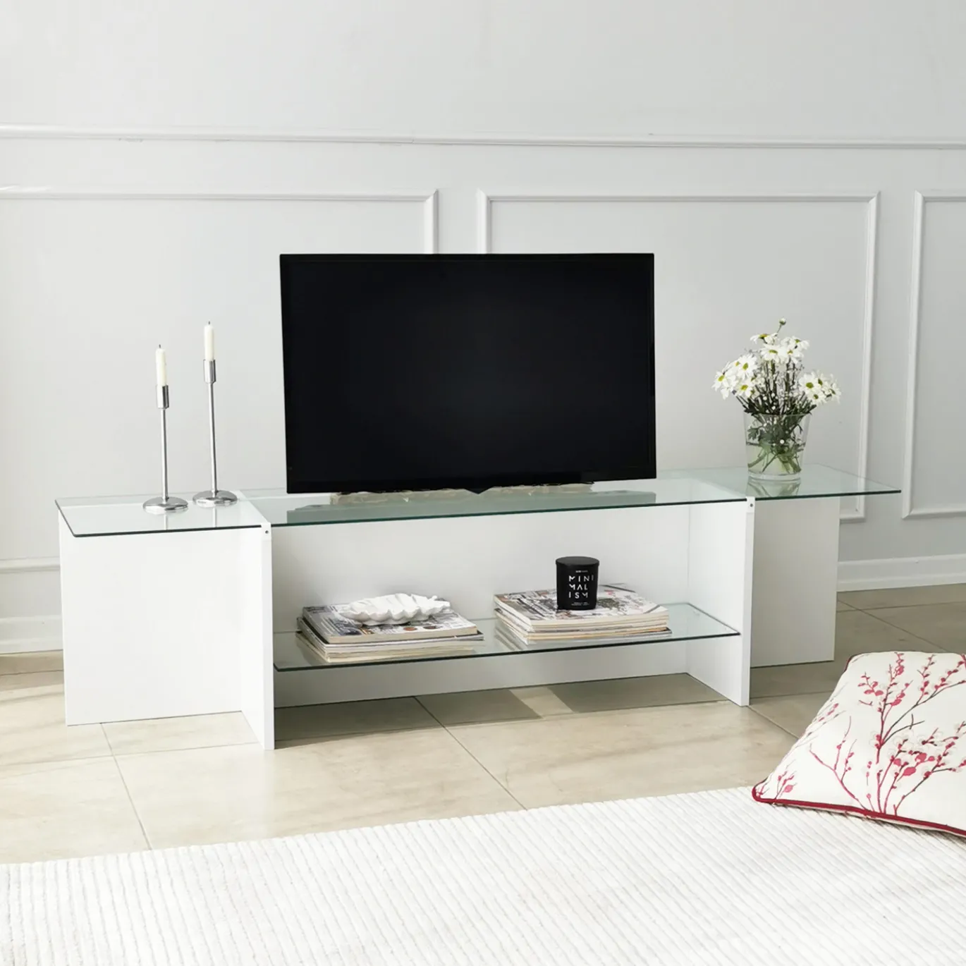 Tv-meubel Escape Wit/Glas 158cm