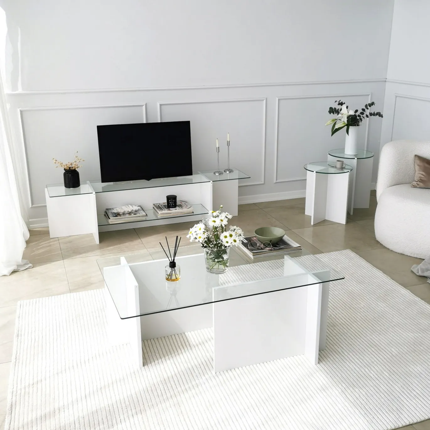 Tv-meubel Escape Wit/Glas 158cm