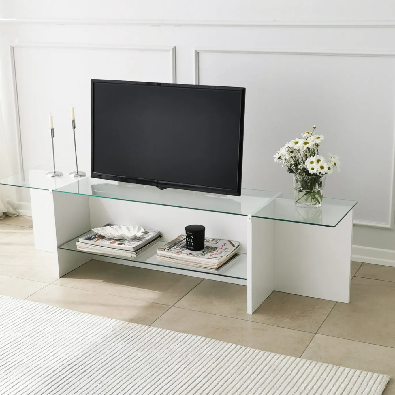 Tv-meubel Escape Wit/Glas 158cm