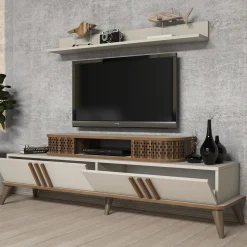 Tv-meubel Eylul Crème met Wandplank