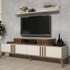 Tv-meubel Eylul Crème met Wandplank