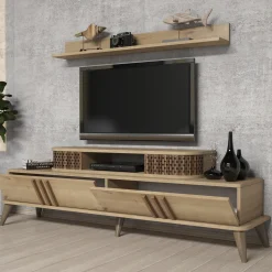 Tv-meubel Eylul Naturel met Wandplank