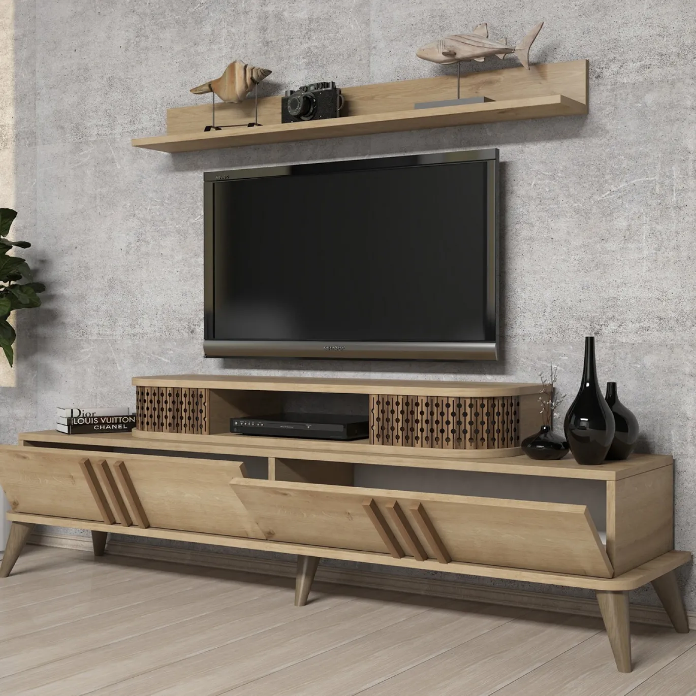 Tv-meubel Eylul Naturel met Wandplank